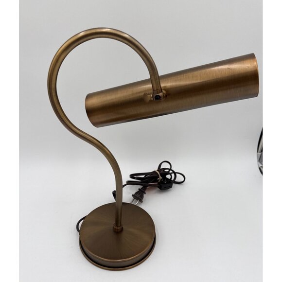 Antique Brass Adjustable Desk Lamp With Sleek Cylinder Shade & Swivel Arm - Picture 2 of 7